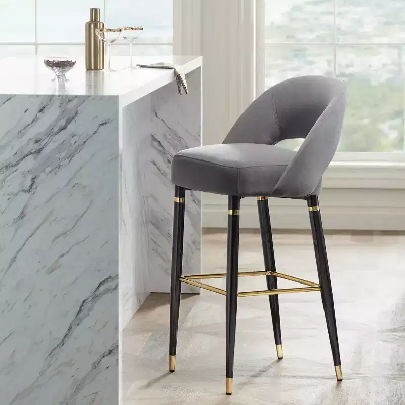 Studio 55D Simone Matte Black Bar Stool 31 1/2 High Modern Dark Gray Velvet Cushion with Backrest Footrest for Kitchen Counter Height Island Shed