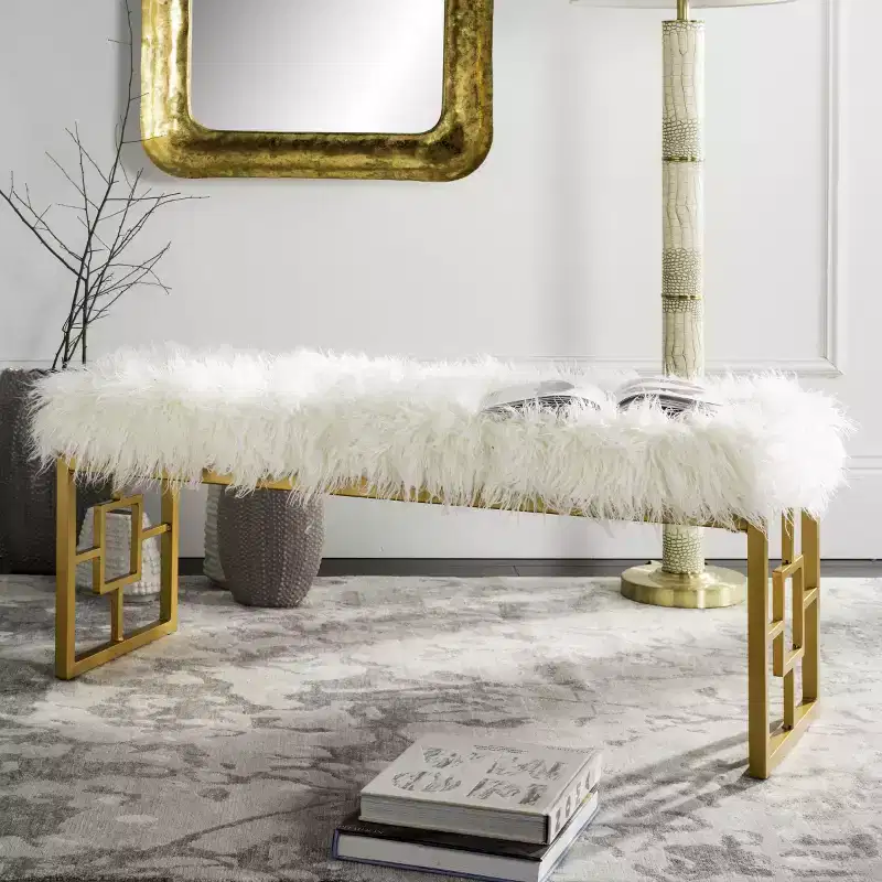 Mera Faux Lamb Bench - FOX6291 - White - Safavieh Couture