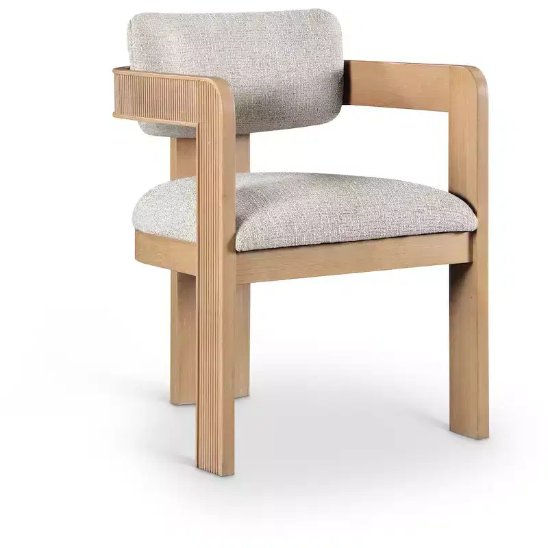 Sacha Beige Linen Textured Fabric Upholstered Dining Chair, Set of 2