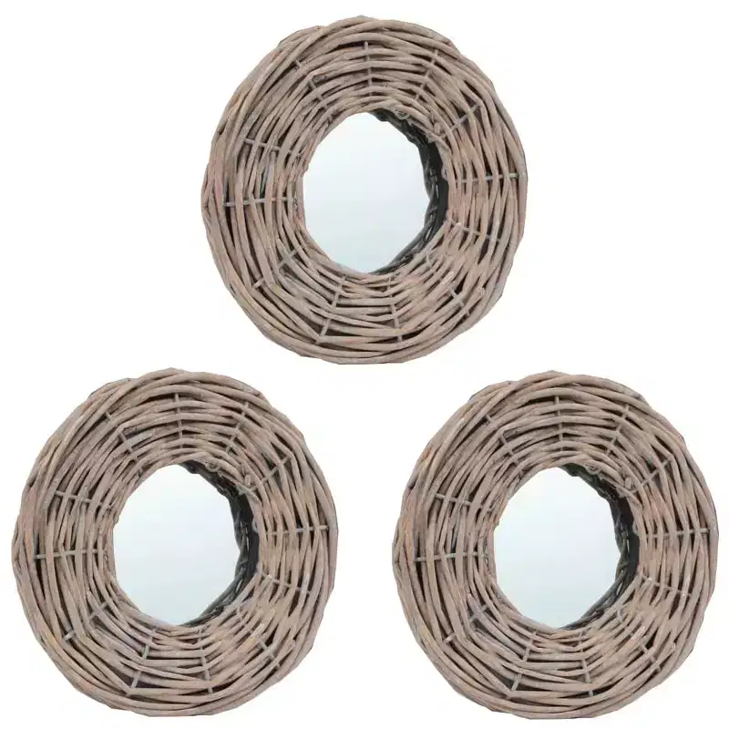 Mirror Natural Rattan Wicker 5.9 in Diameter Wall mounting