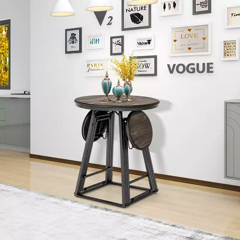 Costway 3-Piece Bar Table Set Round Pub Dining Table & 2 Foldable Stools w/ Metal Frame