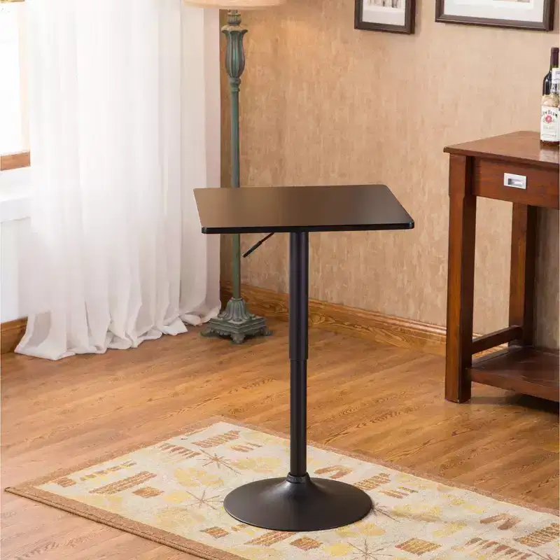 Black Square Adjustable Metal Base Bar Table
