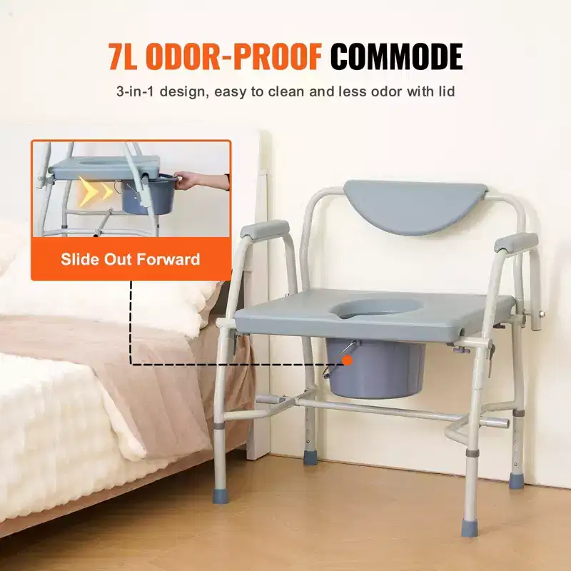 Bedside Commode Chair with Drop-Down Arms, 1000 lbs Capacity, 5-Level Height