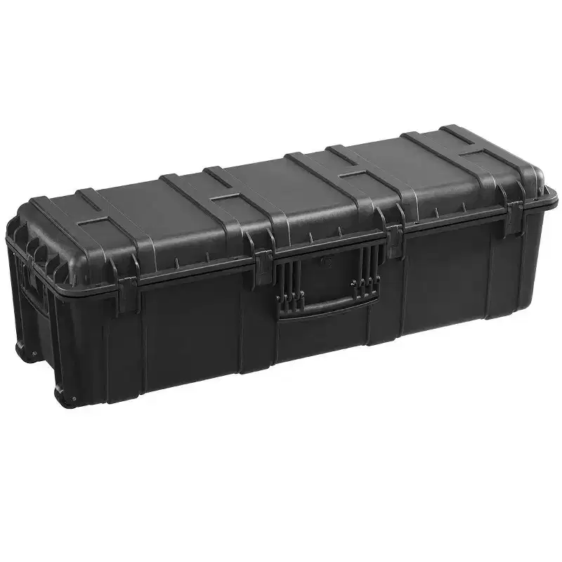 Weatherproof Hard Case, Heavy Duty Protective Dry Box Case with Pre-Cut Foam & Retractable Pull Handles for Travel, Hunt, Military, Black