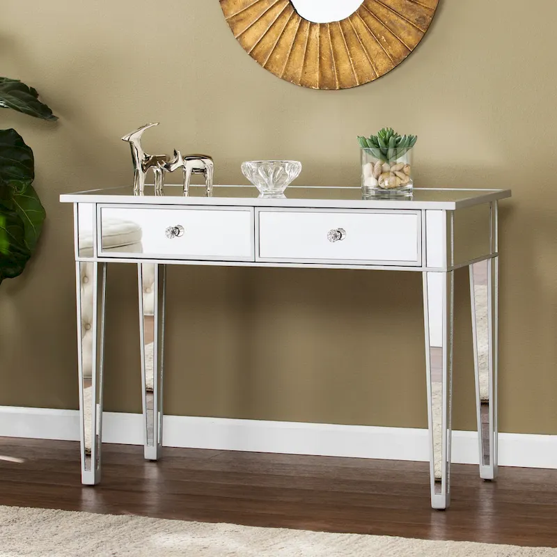 Mirrored Accent Table with Crystal Hardware