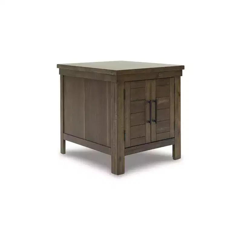Casual End Table with Cabinet Doors - Grayish Brown Acacia