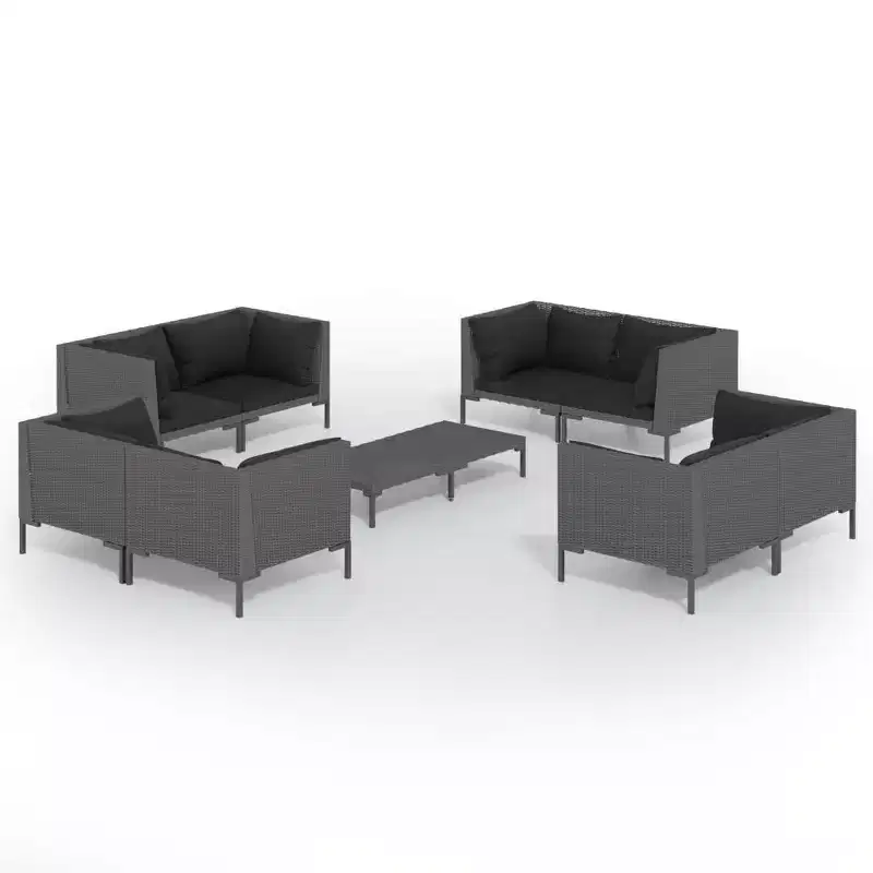 vidaXL Patio Lounge Set Outdoor Sectional Sofa Set with Table, Poly Rattan, Dark Grey