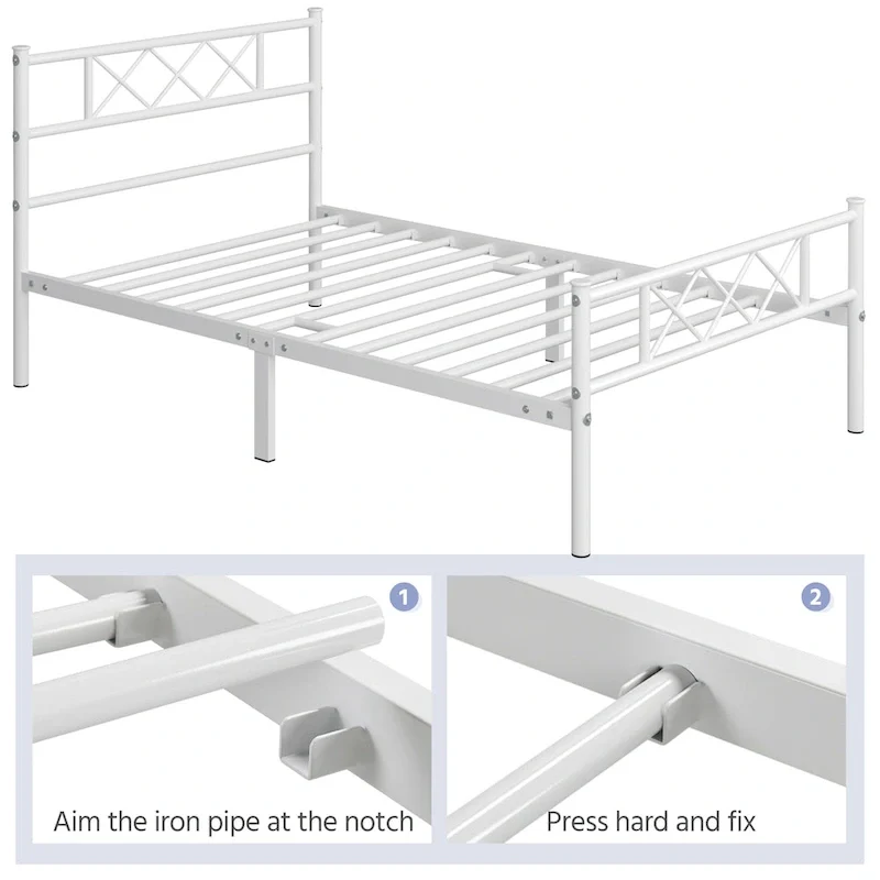 Metal Bed Frame with Slatted Base
