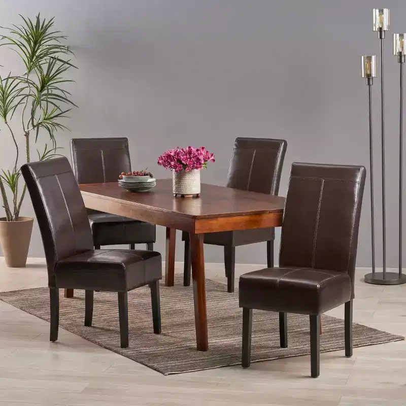 Set of 4 Pertica T-stitch Dining Chairs Chocolate Brown - Christopher Knight Home: Upholstered, Transitional Style