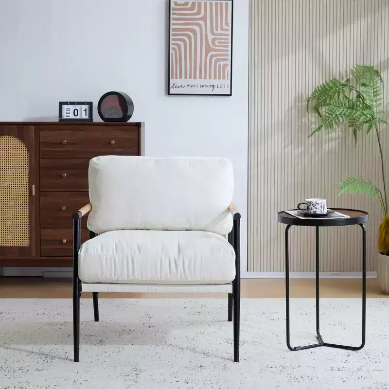MAYEERTY 27.56 Modern Accent Chair, Plush Cushions Minimalist Metal Frame Wooden Armrest, Living Room Bedroom Office