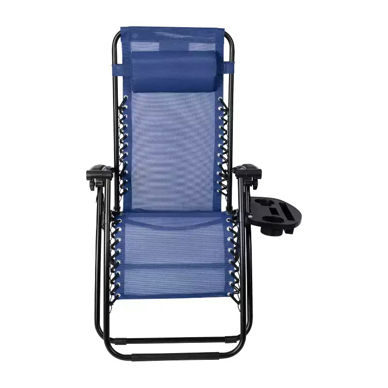 Flash Furniture Adjustable Folding Mesh Zero Gravity Reclining Lounge Chair with Pillow and Cup Holder Tray, Set of 2