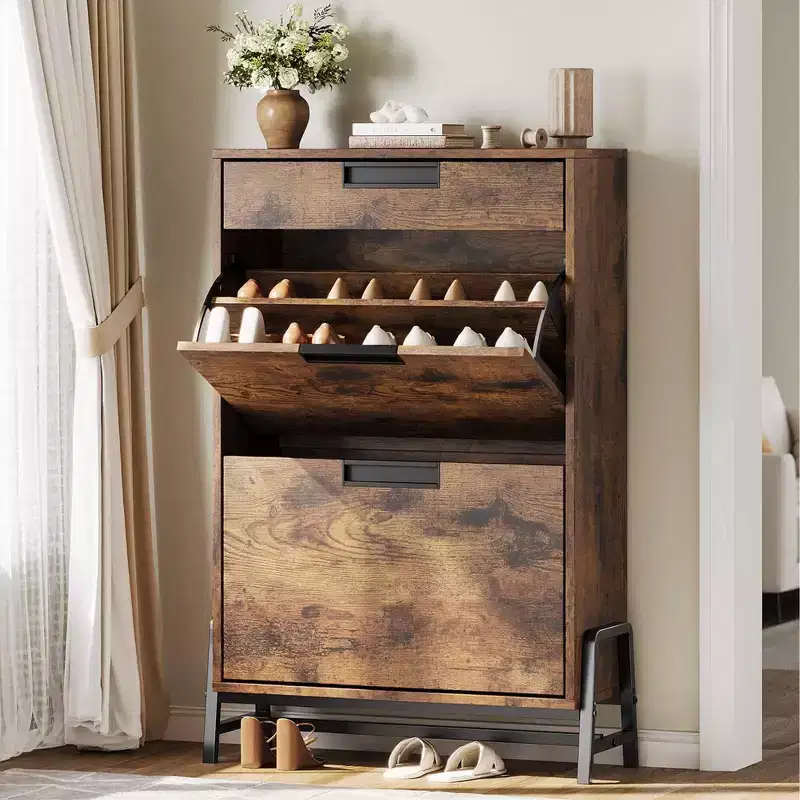 Shoe Cabinet with 2 Flip Drawers, Entryway Shoe Organizer with Drawer, Freestanding Hidden Narrow Shoe Rack Cabinet for Foyer, Hallway