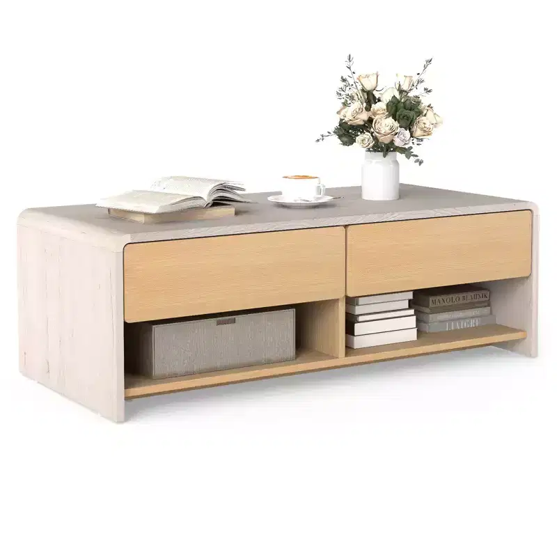 Particle Board Coffee Table with 2 Drawers & 2 Open Shelves 43''W x 15''H Gray