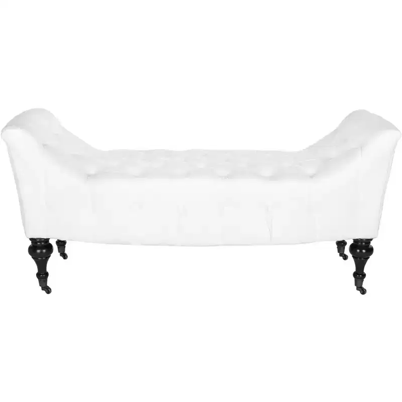 Upholstered Tufted Bench with Casters, White, Seats 2