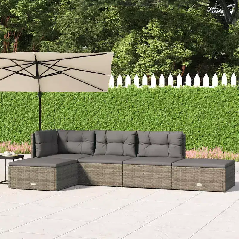 vidaXL Garden Lounge Set Grey PE rattan, Powder-coated steel 5-Piece Set