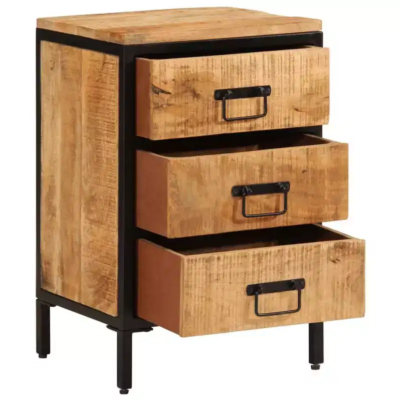 Bedside Cabinet with Drawer & Open Shelf, Natural Wood Color