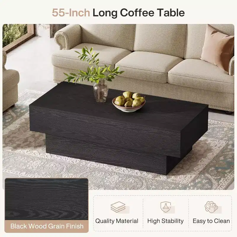 55-Inch Farmhouse Wood Coffee Table for Living Room, Office Reception Area