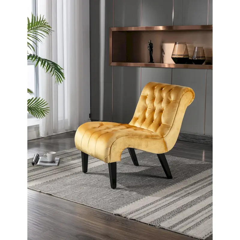 Velvet Armless Accent Chair, Button Tufted Slipper Chair, Side Chair, Lounge Chair