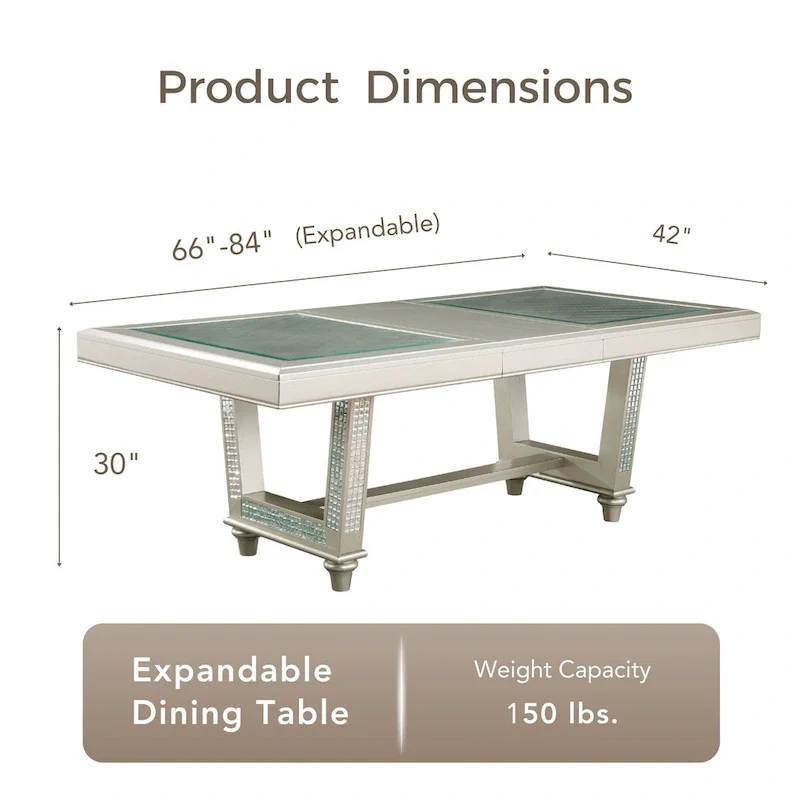 Medlee Glam84-inch Expandable Dining Table with Leaf