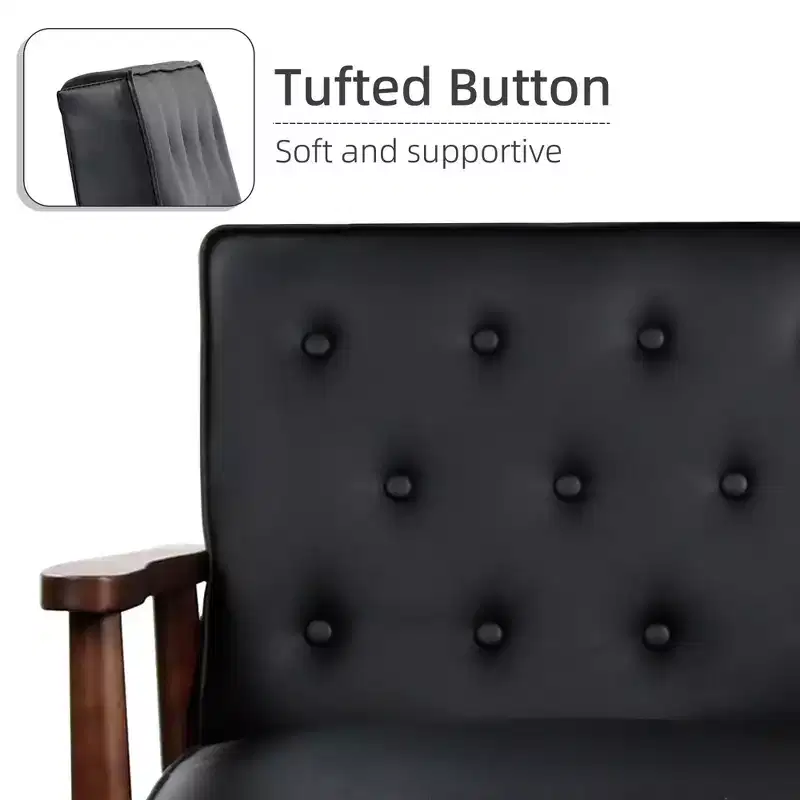 TYBOATLE Upholstered Mid Century Faux Leather Accent Chair, Button Tufted Arm Chair with Wood Frame for Living Room & Bedroom, Single or Set of 2