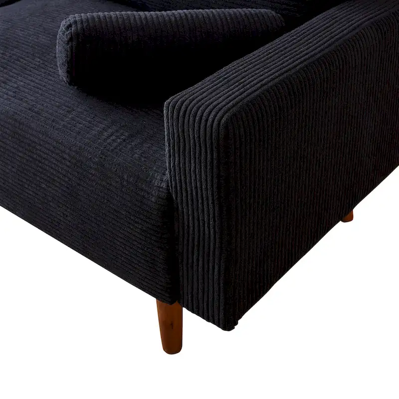 Mid-Century Modern Upholstered Sofa Couch with Rolled Pillows