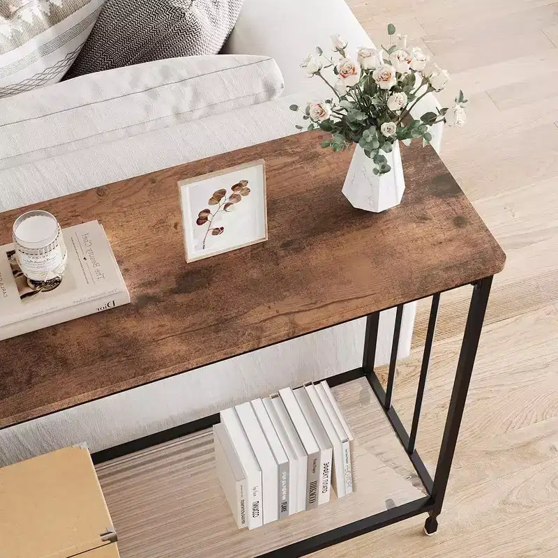 33.5/41.5 Console Table, Industrial entryway Table, Narrow Sofa Table with Glass Shelf