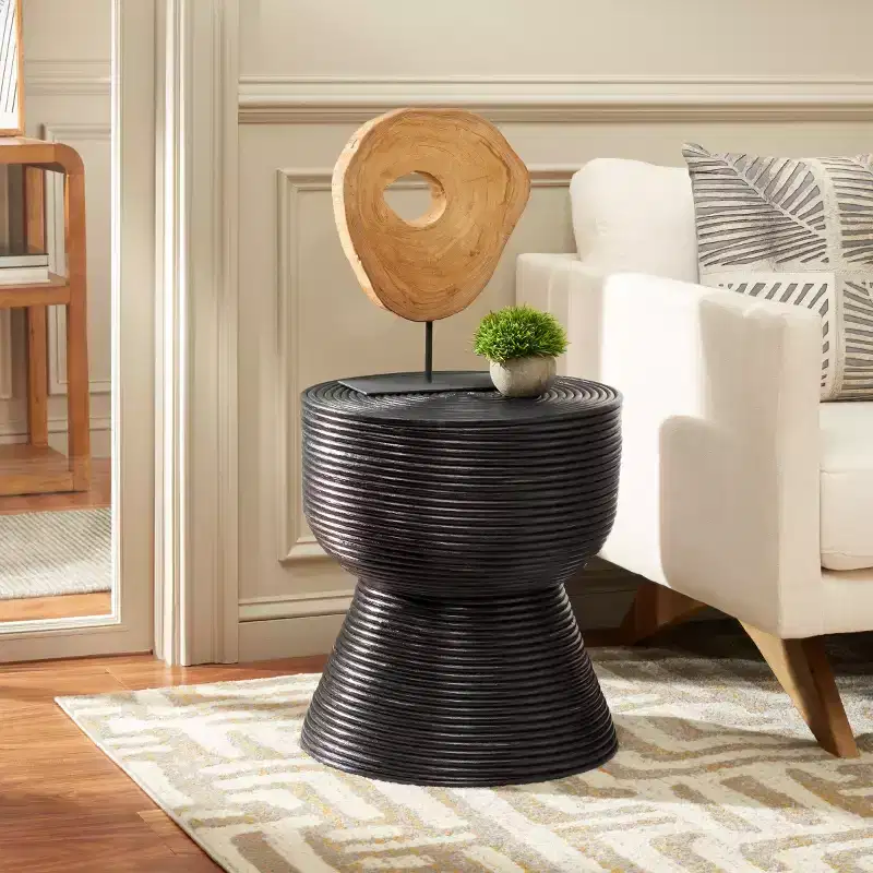 Heimdall Round Accent Table Distressed Black/Black
