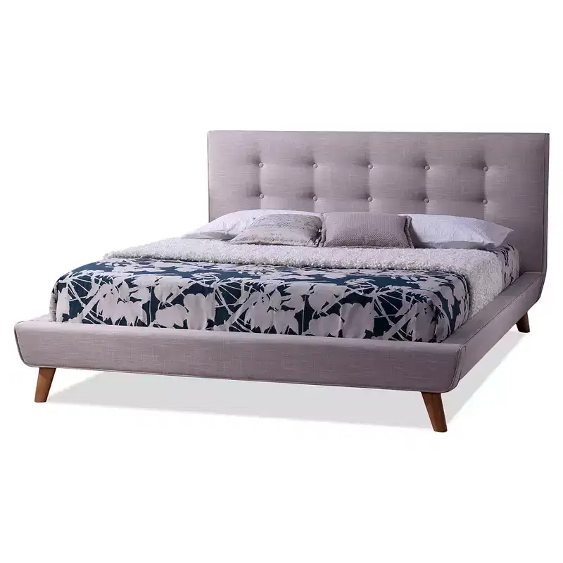 Jonesy Scandinavian Style Mid-Century Fabric Upholstered Platform Bed - Baxton Studio