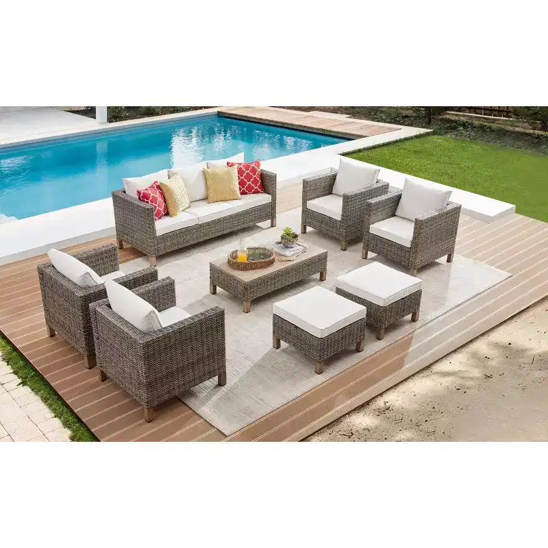 8 Piece Patio Conversation Sets with Cushions and Coffee Table