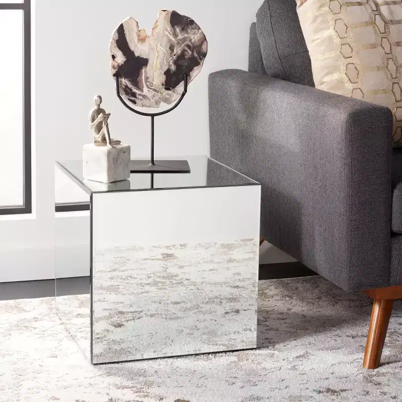 Square Mirrored Accent Table, Silver/Mirror, 15.9