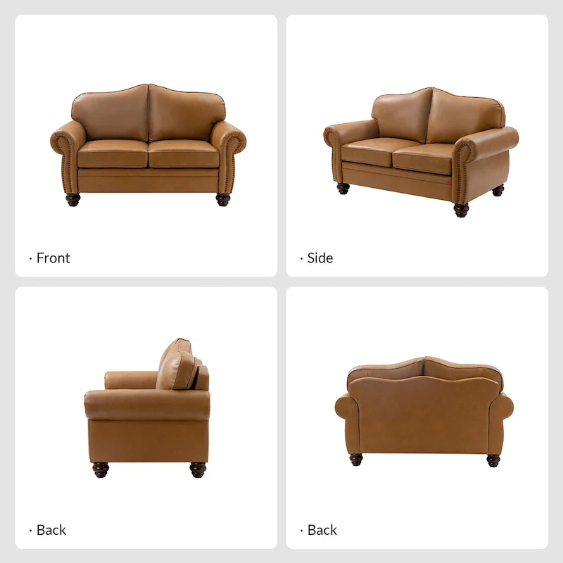 Angel Transitional Genuine Leather Sofa With Tufted Back by
