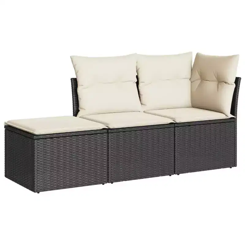 vidaXL Patio Sofa Set with Cushions Outdoor Furniture 3 Piece Poly Rattan