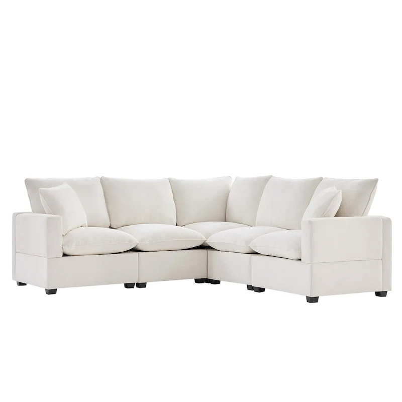 Nestfair Modern L Shape Modular Sofa 5 Seat Chenille Sectional Couch Set with 2 Pillows Included