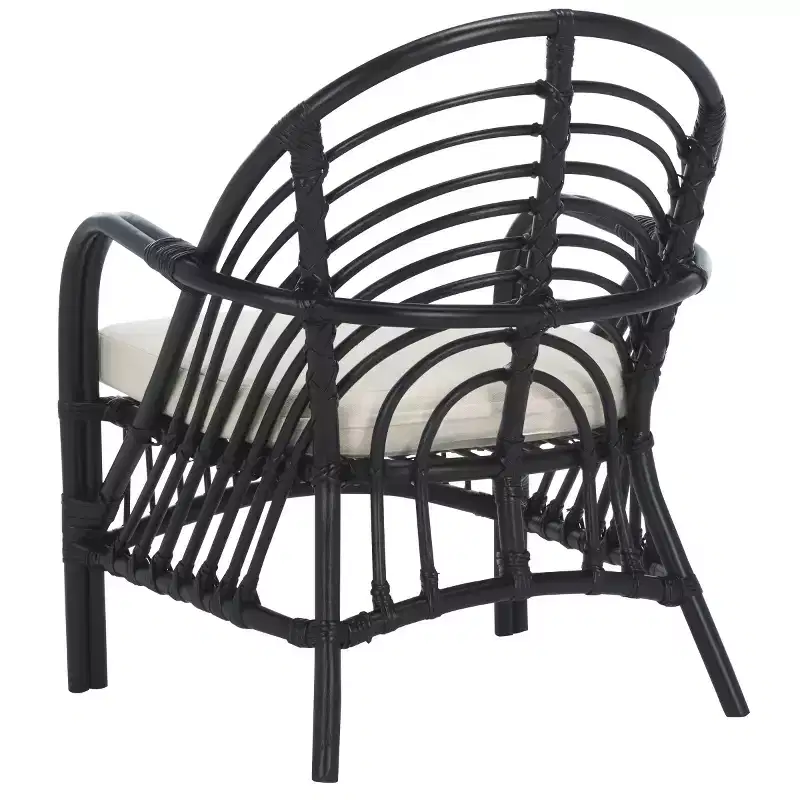 Rattan Accent Chair with Removable Cushion & Wood Frame