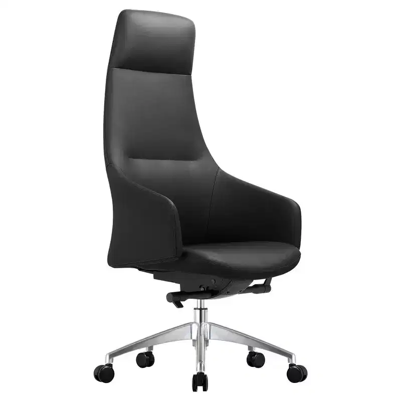 LeisureMod Celeste High-Back Leather Office Chair with Headrest - Modern Iron Frame Swivel & Tilt Executive Desk Chair