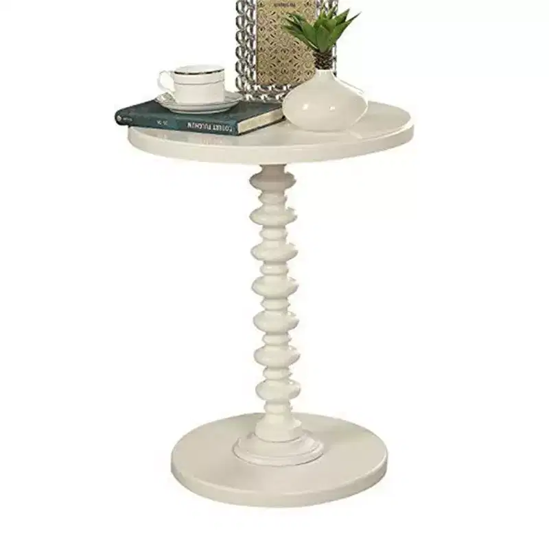 Side Table With Round Top, White