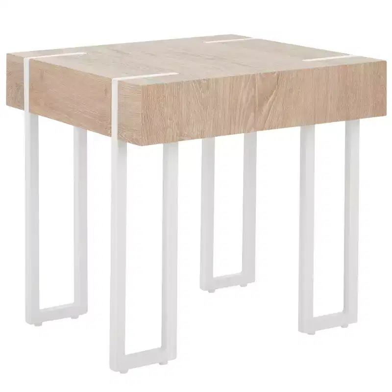 Square End Table – Brown Veneer Top / White Iron Frame, 1-Piece