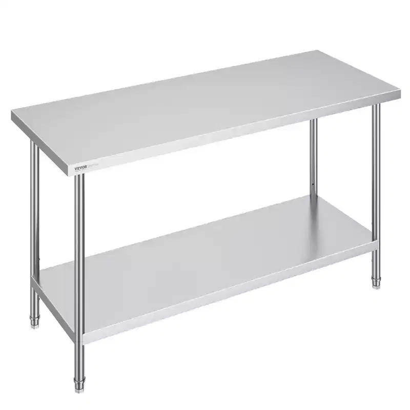 Stainless Steel Prep Table, 24 x 60 x 34 Inch, 840 lbs Load Capacity, Heavy Duty Metal Worktable with 3 Adjustable Height Levels