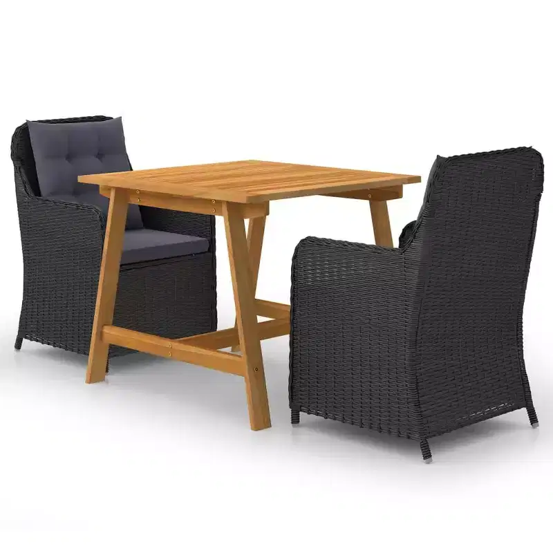vidaXL Dining Set Black Solid Acacia Wood Medium Removable Covers