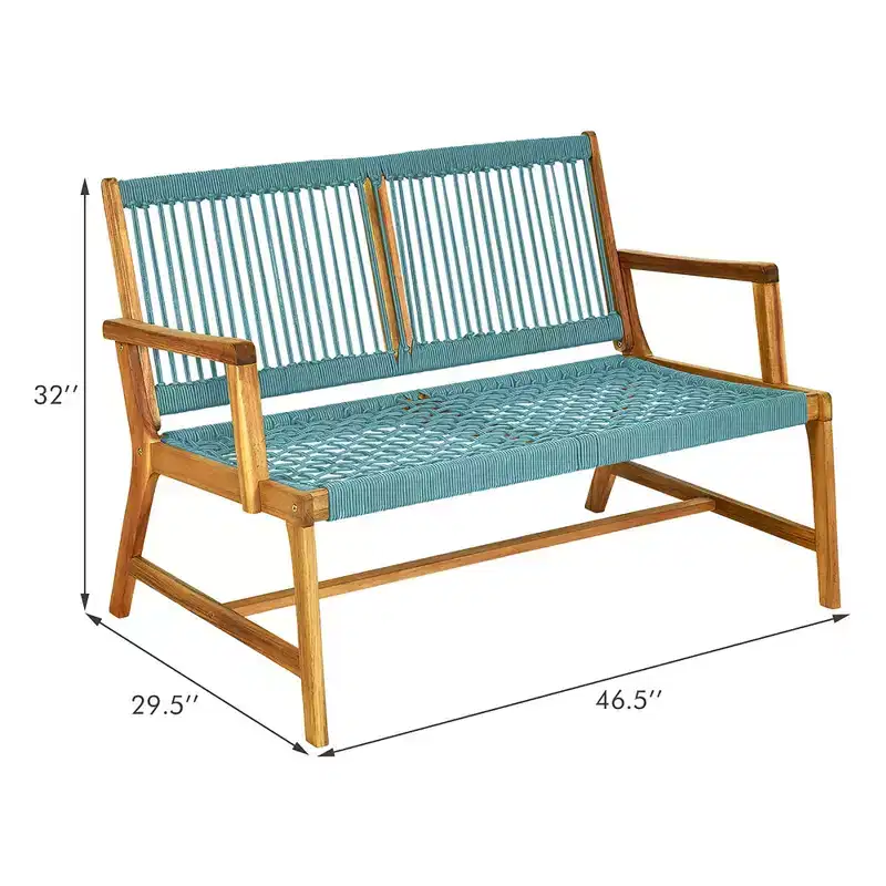 Costway 2-Person Patio Acacia Wood Bench Loveseat Chair Garden Furniture Black\\Grey\\Turquoise