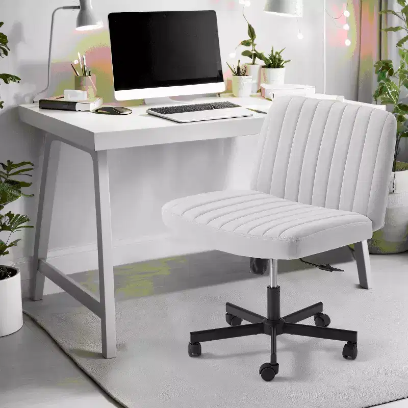 Armless Criss Cross Chair with Wheels, Height Adjustable Cross Legged Office Chair, Office Desk Chair for Office, Bedroom, Living Room