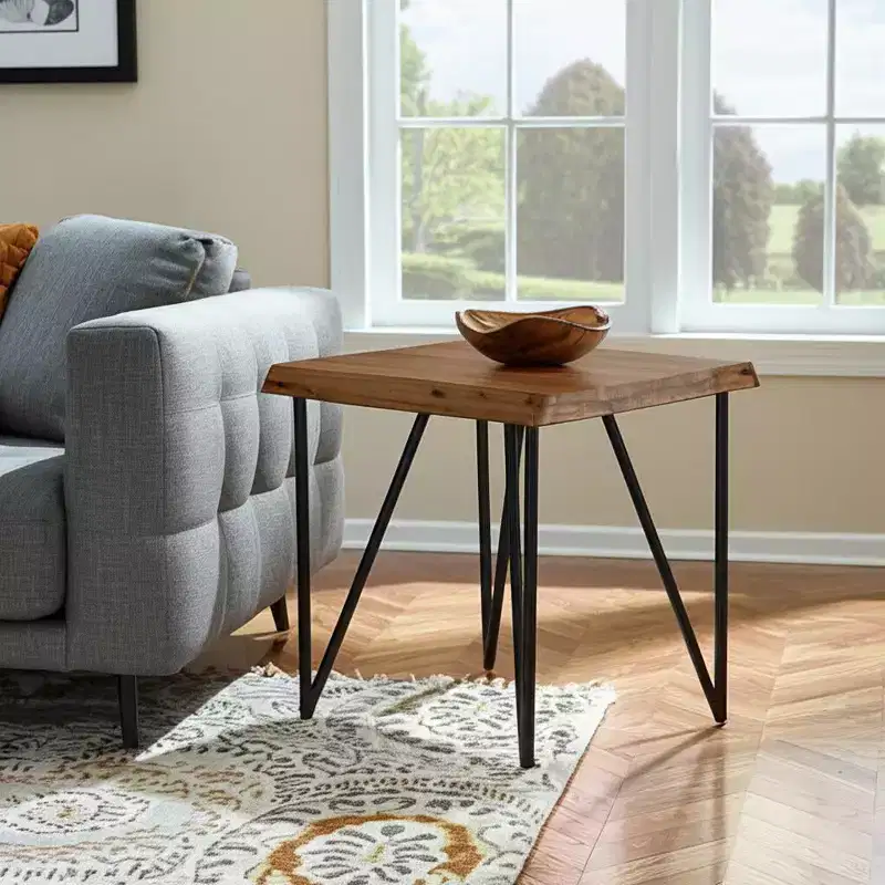 Live Edge End Table, Light Walnut