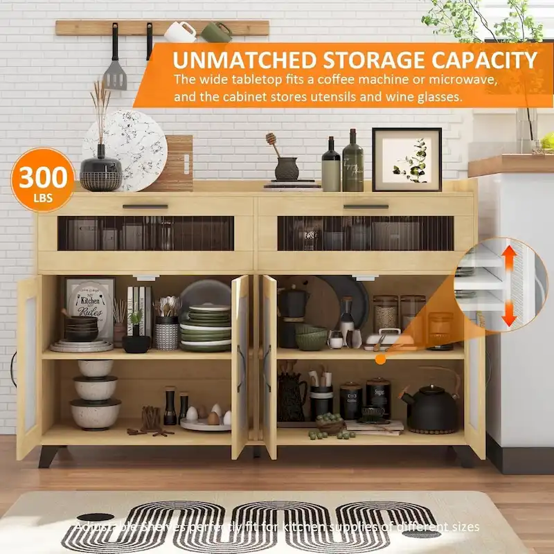 Sideboard Buffet Cabinet with LED Light & Power Outlets