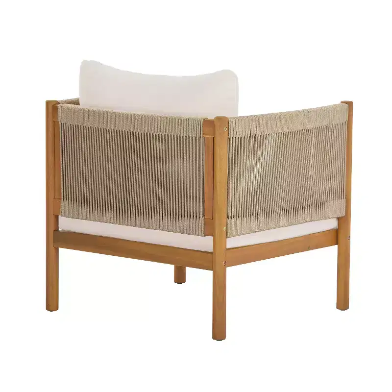 Christopher Knight Home Bradley Patio Modern Acacia Wood Club Chair Woven Rope Panels and Cushions