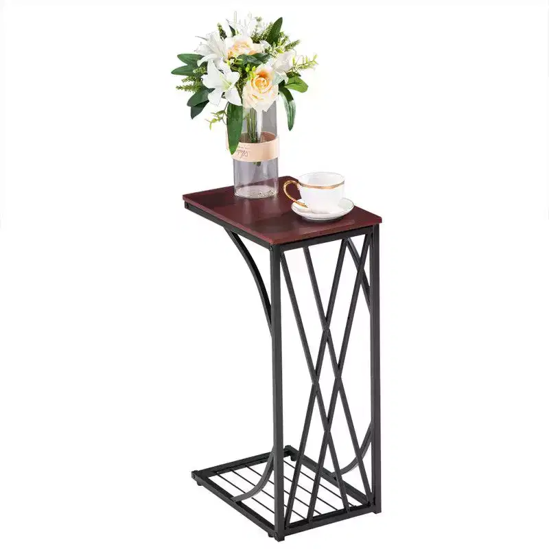 C-Shape Side Table with MDF Top and Metal Frame