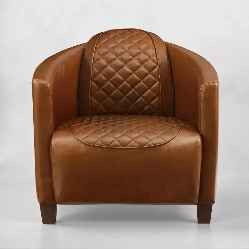 Art Leon Mid-century Modern Genuine Leather Accent Chair with Quilted Design