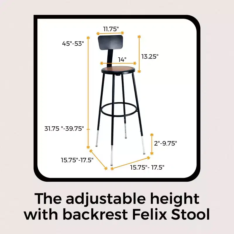 Hampden Furnishings 32-39" Felix Collection Steel Stool with Backrest