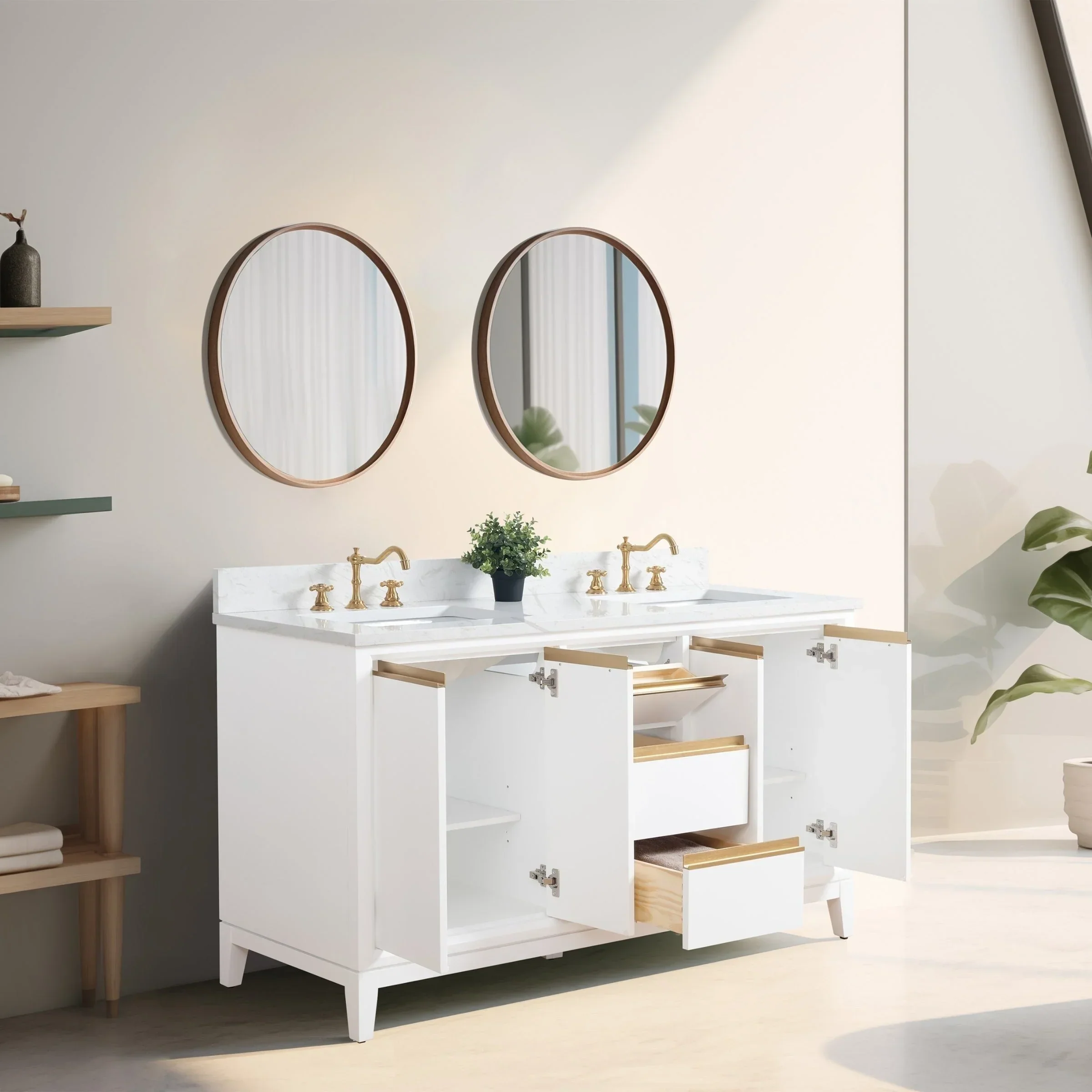 Vanity Art Bathroom Vanity with Ceramic Sink and Engineered Marble Top