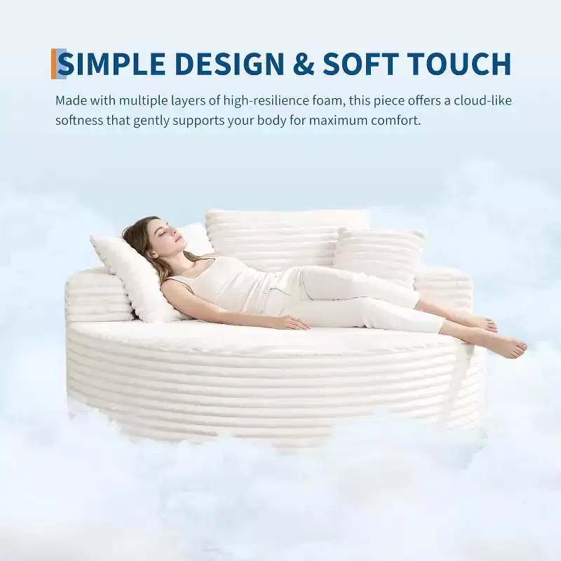 55in Oversized Corduroy Chaise Lounge Chair, Deep Seat Boneless Cloud Couch with Pillows for Living Room Bedroom