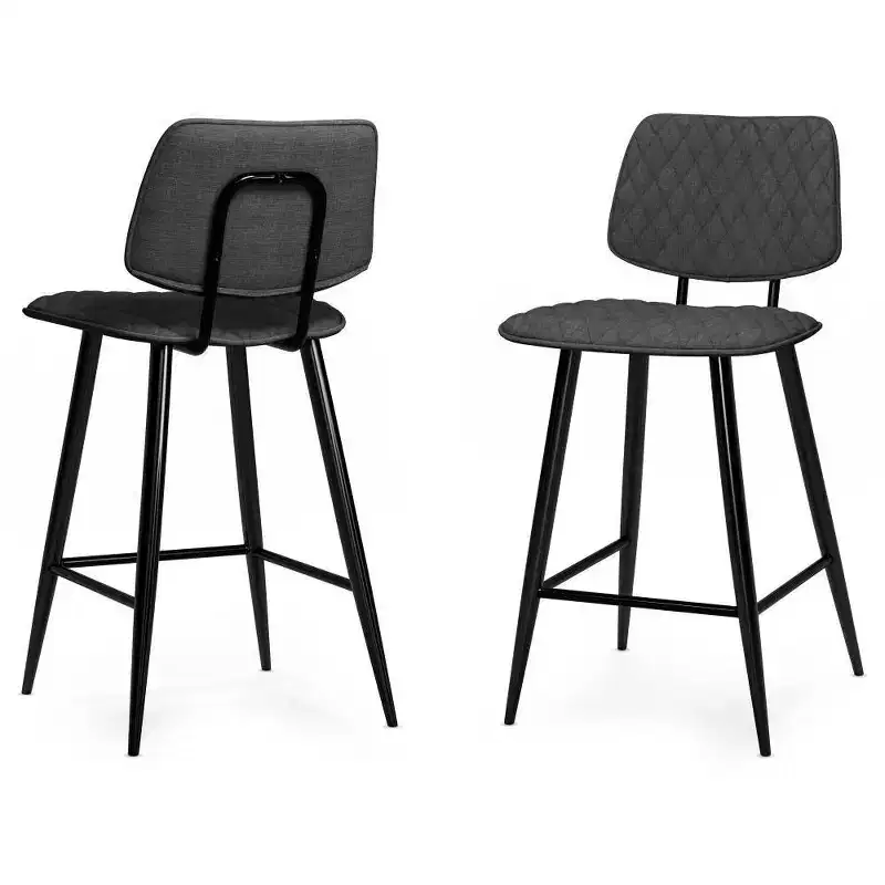 WyndenHall Set of 2 Skyla Counter Height Barstool Charcoal Gray: Quilted Diamond Detail, Plywood Frame, Foam Filled